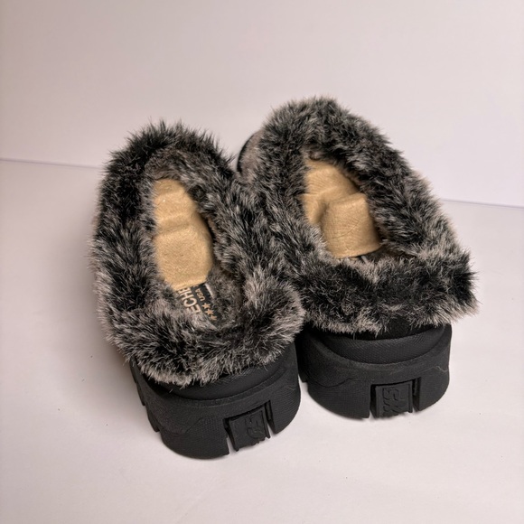 Skechers Sz 7 Shindigs Black Leather Faux Fur Lined Slip On Clogs Shoes Fortress - Picture 5 of 8